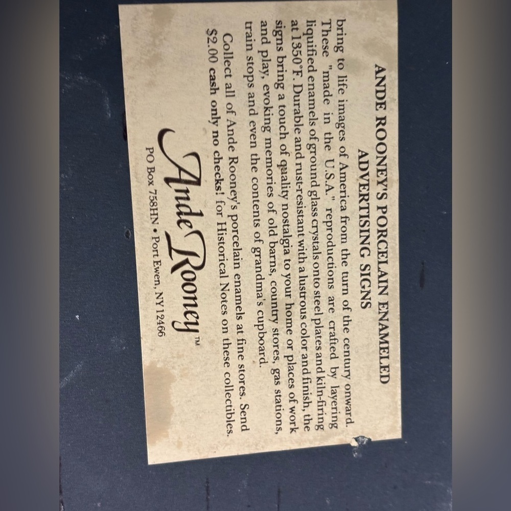 Vintage Ande Rooney Morton's Salt Advertisement Sign 8" x 12" 1980s Metal W/ Tag - Picture 3 of 3